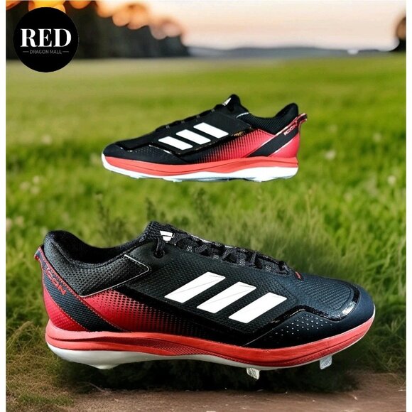 Adidas Icon 7 S23858 Black Red Metal Baseball Cleats Sneakers - Men's Size 16 - Picture 1 of 14